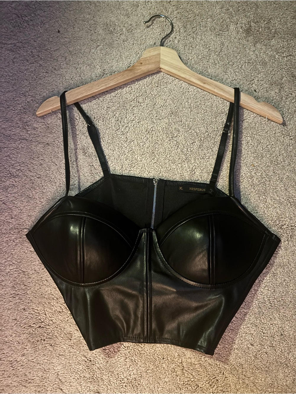 Hesperius Black Faux Leather Bustier Crop Top with side cutouts